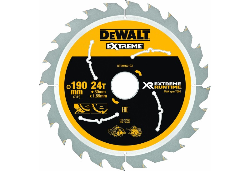 DEWALT - Lame de scie circulaire sans fil XR Runtime, 190x30 mm, 24 dents DEWALT - Lame de scie circulaire sans fil XR Runtime, 190x30 mm, 24 dents