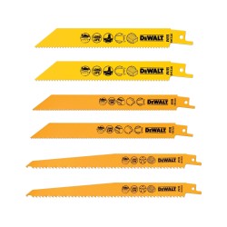 Boîtier de rangement DeWalt DT2444 contenant 6 lames de scie sabre universelles pour bois et métal.