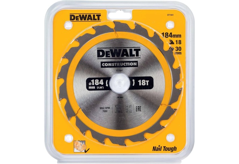DEWALT - Lame de scie circulaire portative Construction, 184x30 mm, 18 dents DEWALT - Lame de scie circulaire portative Construction, 184x30 mm, 18 dents