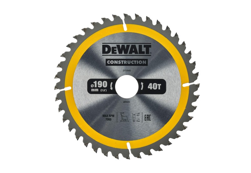 DEWALT - Lame de scie circulaire portative Construction, 190x30 mm, 40 dents
