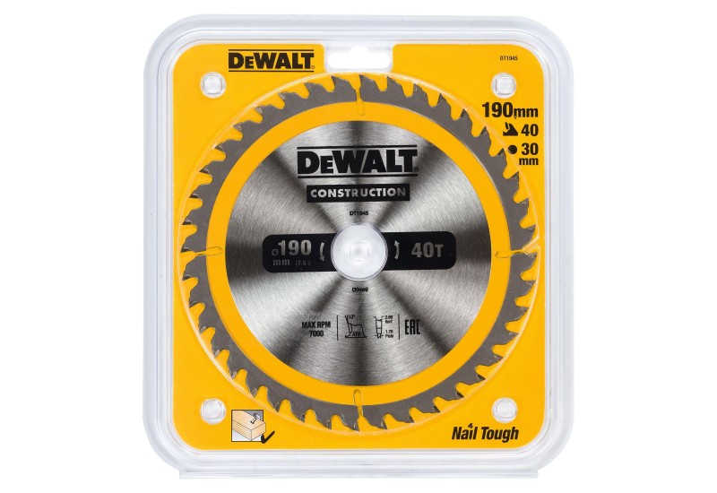 DEWALT - Lame de scie circulaire portative Construction, 190x30 mm, 40 dents DEWALT - Lame de scie circulaire portative Construction, 190x30 mm, 40 dents