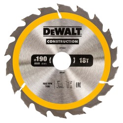 DEWALT - Lame de scie circulaire portative Construction, 190x30 mm, 18 dents