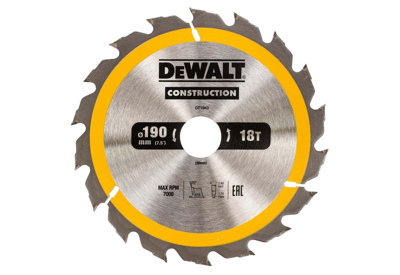 DEWALT - Lame de scie circulaire portative Construction, 190x30 mm, 18 dents