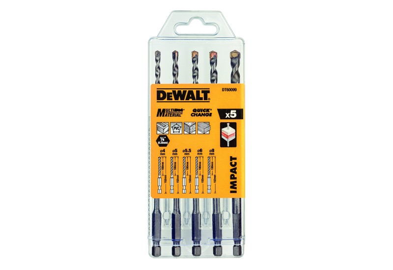 DEWALT - Coffret de 5 forets multi-matériaux impact diamètre : 4, 5, 5, 5, 6, 8 mm