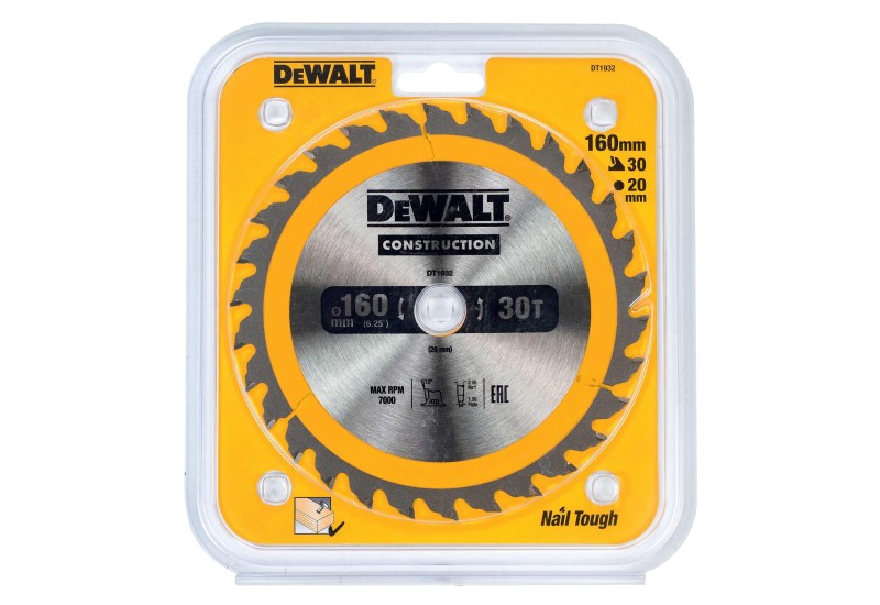DEWALT - Lame de scie circulaire portative Construction, 160x20 mm, 30 dents DEWALT - Lame de scie circulaire portative Construction, 160x20 mm, 30 dents