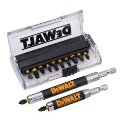 Coffret compact DeWalt DT70512T ouvert avec 13 embouts Impact Torsion noirs et porte-embout magnétique.