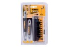 Coffret DeWalt DT70574T ouvert montrant 12 embouts de vissage Impact Torsion et 2 porte-embouts magnétiques à manchon.