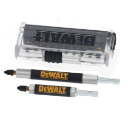 Coffret DeWalt DT70574T ouvert montrant 12 embouts de vissage Impact Torsion et 2 porte-embouts magnétiques à manchon.