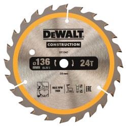 DEWALT - Lame de scie circulaire sans fil Construction, 136x10 mm, 24 dents