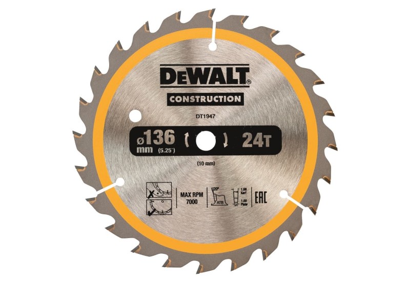 DEWALT - Lame de scie circulaire sans fil Construction, 136x10 mm, 24 dents