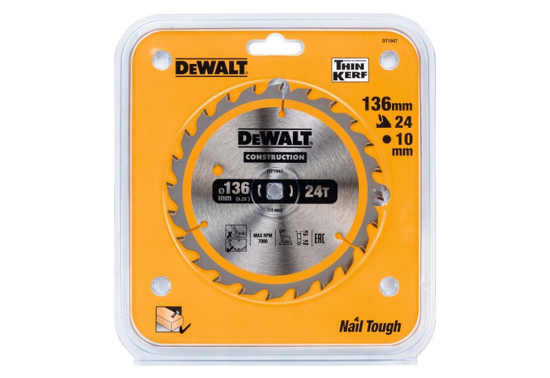 DEWALT - Lame de scie circulaire sans fil Construction, 136x10 mm, 24 dents DEWALT - Lame de scie circulaire sans fil Construction, 136x10 mm, 24 dents