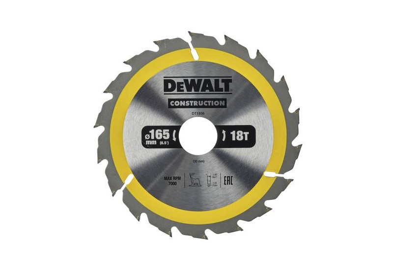 DEWALT - Lame de scie circulaire portative Construction, 165x30 mm, 18 dents