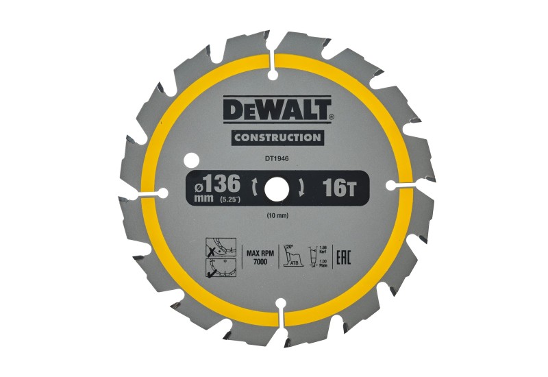 DEWALT - Lame de scie circulaire sans fil Construction, 136x10 mm, 16 dents