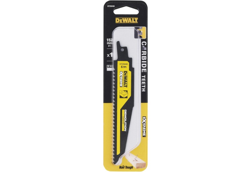DEWALT - Lame de scie sabre carbure 152mm pour le bois avec clous / 6TPI