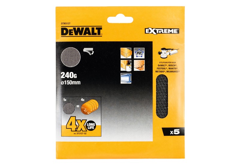 DEWALT - Disque abrasif velcro, structure en maille durée de vie extra longue X4 Ø150 mm grain 240
