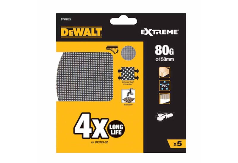 DEWALT - Disque abrasif velcro, structure en maille durée de vie extra longue X4 Ø150 mm grain 80
