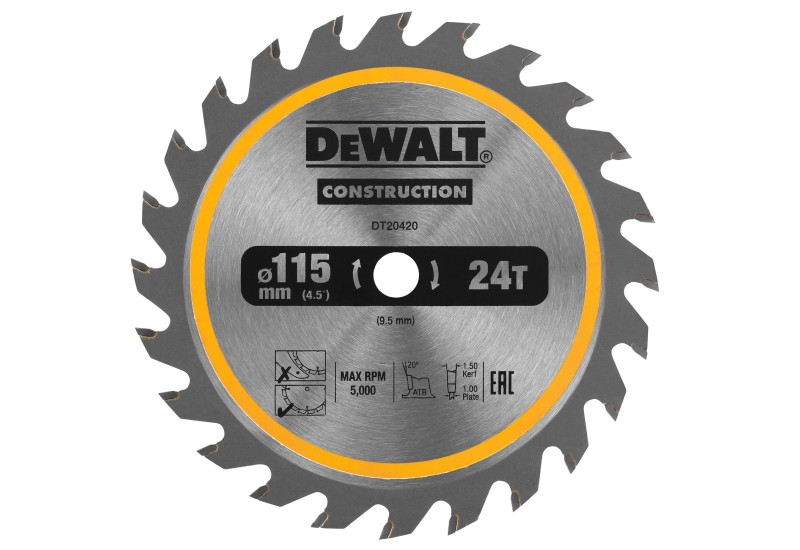 DEWALT - Lame de scie circulaire sans fil carbure Construction, 115x9,5mm, 24 dents DEWALT - Lame de scie circulaire sans fil carbure Construction, 115x9,5mm, 24 dents