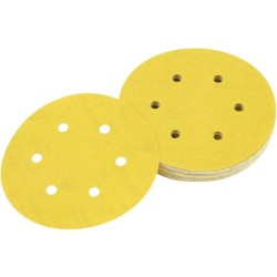 Paquet de 10 disques abrasifs papier DeWalt DT3126 grain 180 diamètre 150mm avec 6 trous.