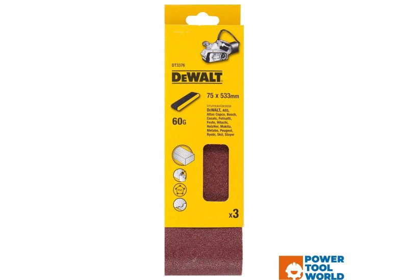 DEWALT - Abrasif pour ponceuses a bande - multi-usages pour bois / peinture / métal grain 60 - 75 x 533 mm