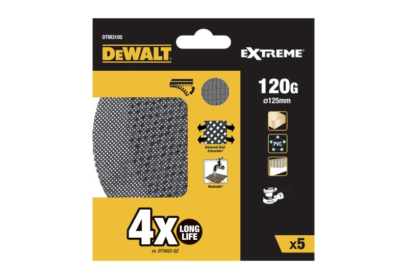DEWALT - Disque abrasif velcro, structure en maille durée de vie extra longue X4 Ø125 mm grain 120