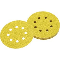 Blister de 5 disques abrasifs papier DeWalt DT3105 grain 120 diamètre 125mm 8 trous.