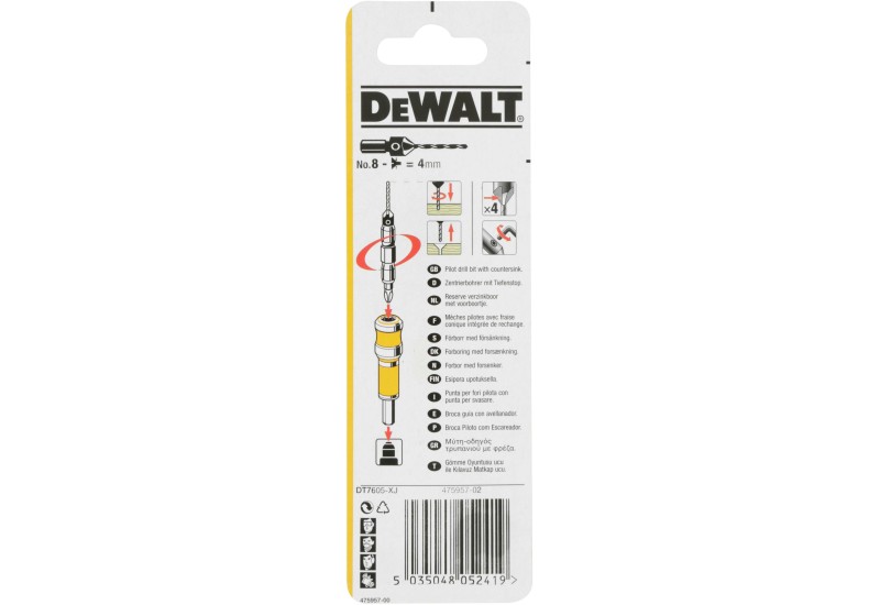DEWALT - Mèche N°8 et fraise à chanfreiner 4 taillants DEWALT - Mèche N°8 et fraise à chanfreiner 4 taillants