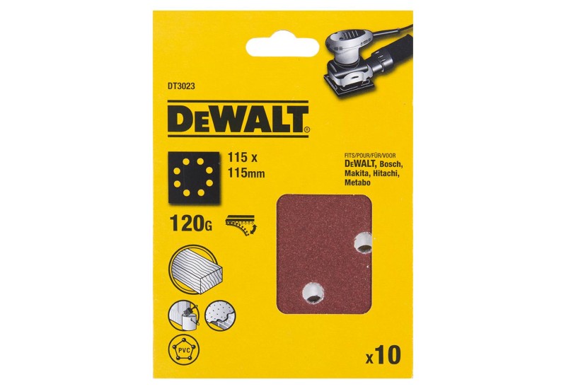 DEWALT - 1/4 feuille abrasive pour ponceuses vibrantes grain 120 - 8 perforations 115x115 mm