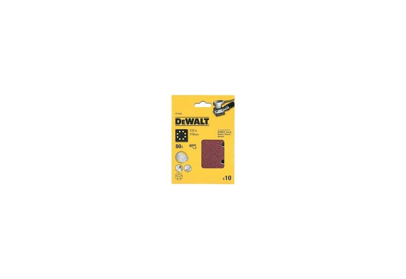 DEWALT - 1/4 feuille abrasive pour ponceuses vibrantes grain 80 - 8 perforations 115x115mm DEWALT - 1/4 feuille abrasive pour ponceuses vibrantes grain 80 - 8 perforations 115x115mm