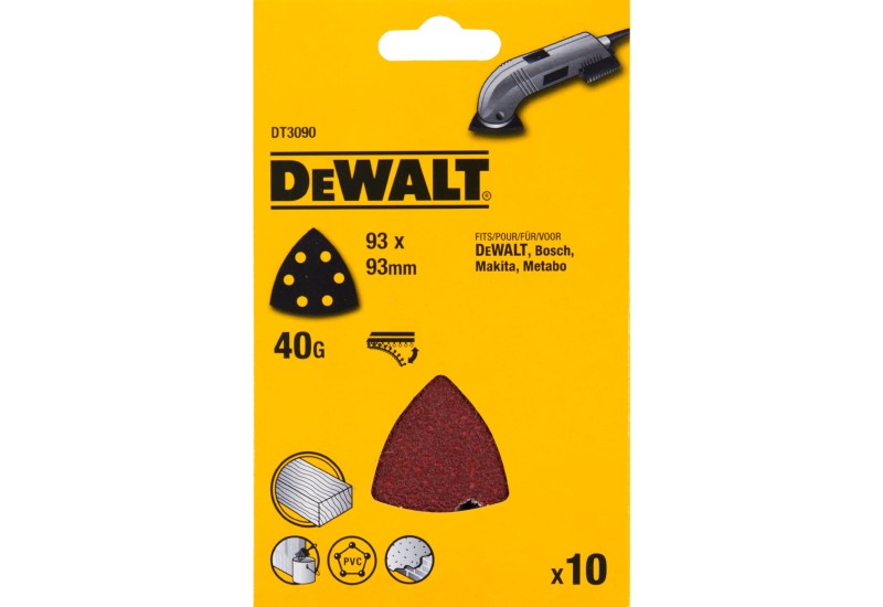 DEWALT - Abrasif velcro pour ponceuses delta velcro grain 40 - 6 perforations 93x93mm