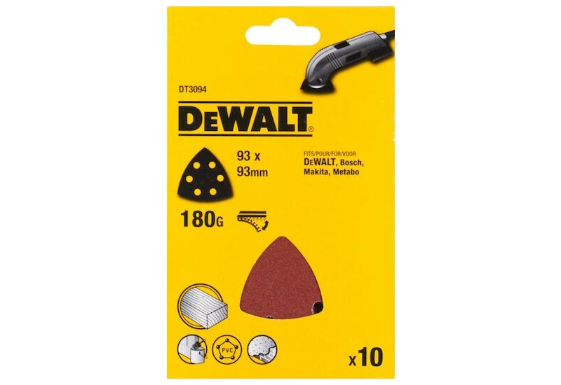 DEWALT - Abrasif velcro pour ponceuses delta velcro grain 180 - 6 perforations 93x93 mm