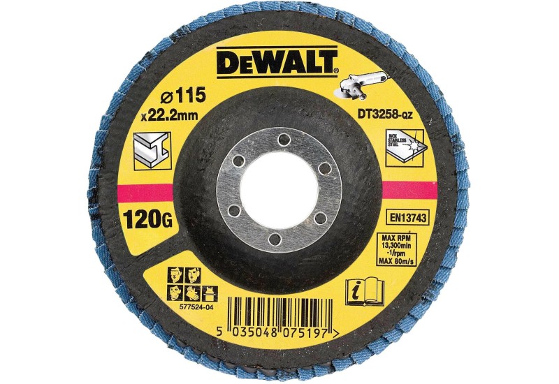 DEWALT - Disque à lamelles grain 120 Ø 115 mm DEWALT - Disque à lamelles grain 120 Ø 115 mm