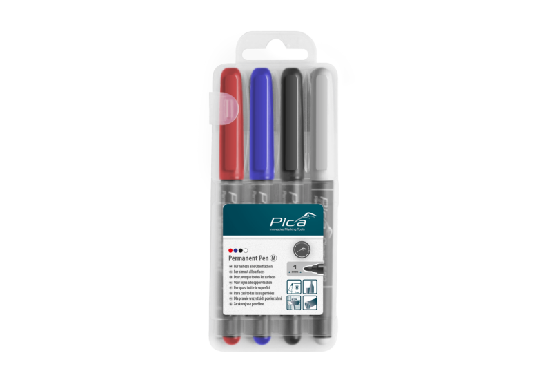 PICA paquet de 4 feutres rouge, bleu, blanc, noir de face PICA paquet de 4 feutres rouge, bleu, blanc, noir de face