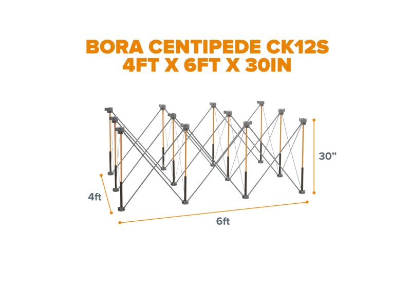 Schéma présentant les dimensions du châssis pliable CENTIPEDE. Schéma présentant les dimensions du châssis pliable CENTIPEDE.