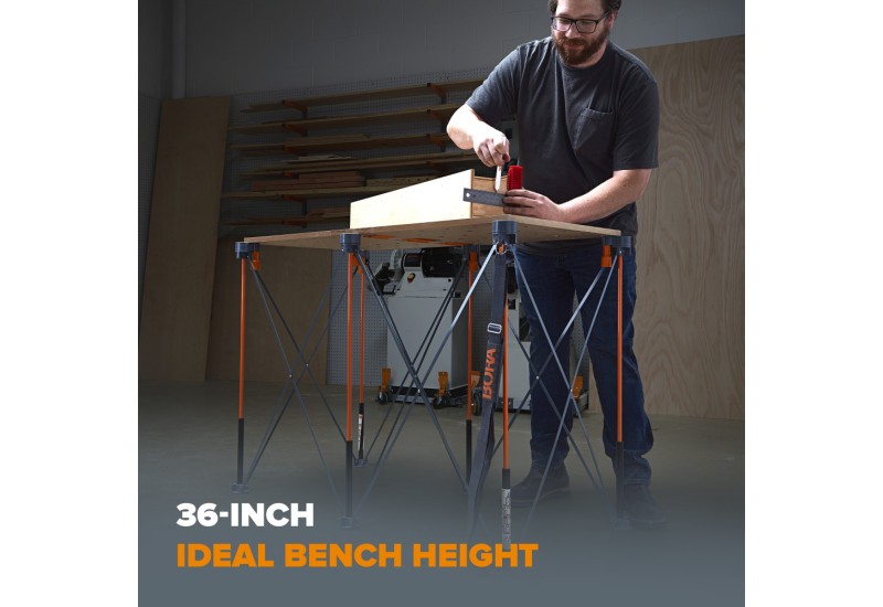 établi mobile BORA Centipede tall en usage sur chantier bois établi mobile BORA Centipede tall en usage sur chantier bois