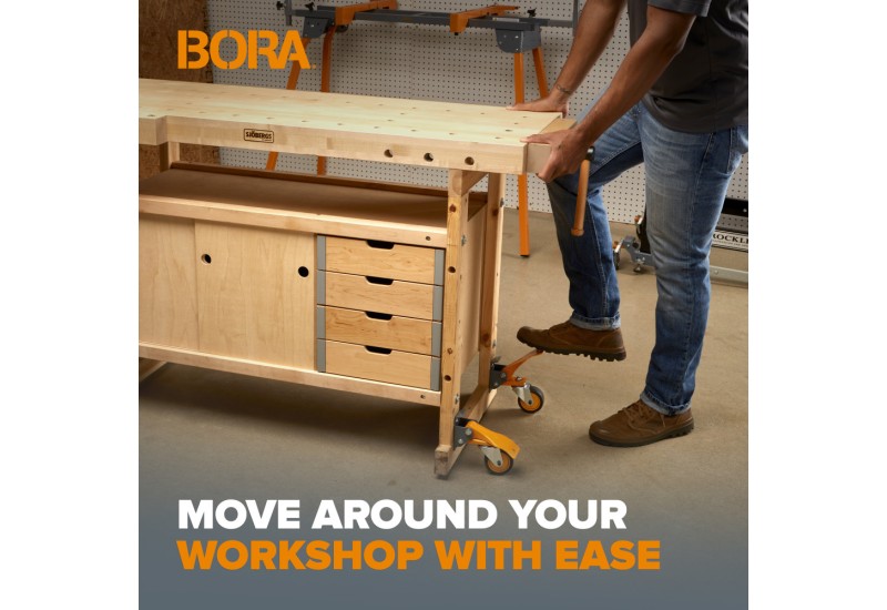 Déplacez votre établis facilement dans votre atelier grace au kit roulettes BORA PM-950 Déplacez votre établis facilement dans votre atelier grace au kit roulettes BORA PM-950