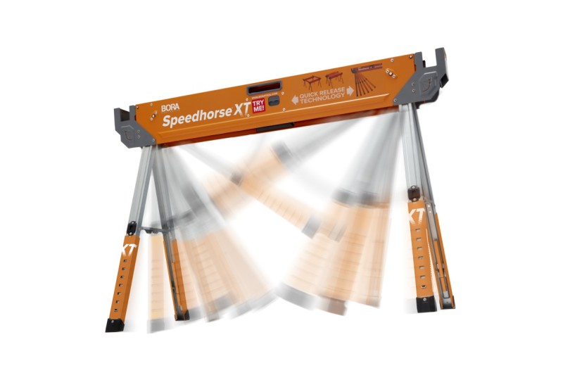 Vue rapprochée du mécanisme de déploiement rapide d'un pied du Speedhorse XT. Vue rapprochée du mécanisme de déploiement rapide d'un pied du Speedhorse XT.