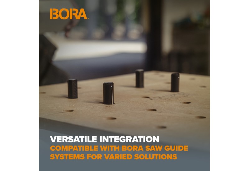 Intégration polyvalente : compatible avec les systèmes de guidage de scie BORA pour des solutions variées Intégration polyvalente : compatible avec les systèmes de guidage de scie BORA pour des solutions variées