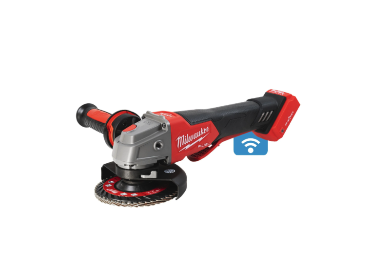 Meuleuse d'angle sans fil Milwaukee M18 ONEFSAG125XPDB-0X vue de face. Meuleuse d'angle sans fil Milwaukee M18 ONEFSAG125XPDB-0X vue de face.