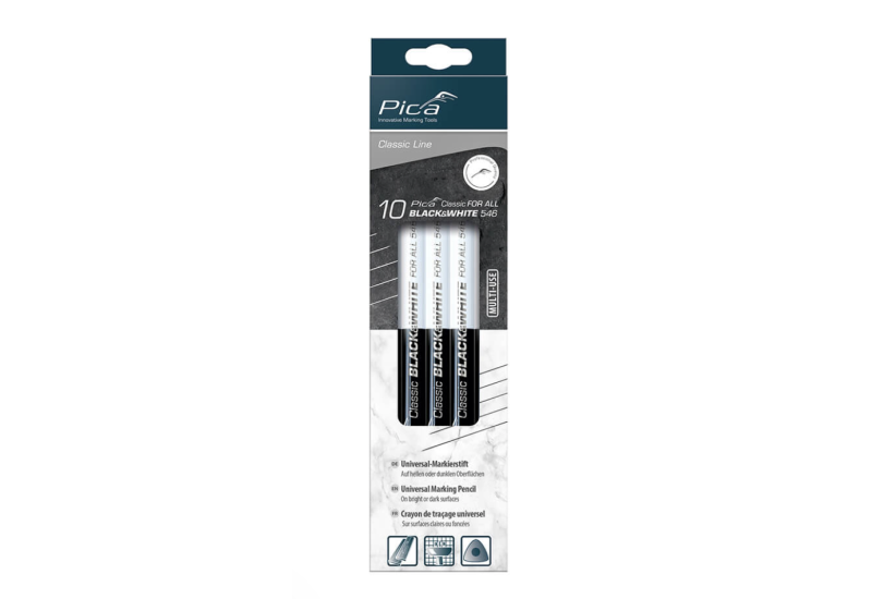 Boîte pliante de 10 crayons universels Blanc/Noir 23cm PICA 546 - pour les surfaces claires et foncées