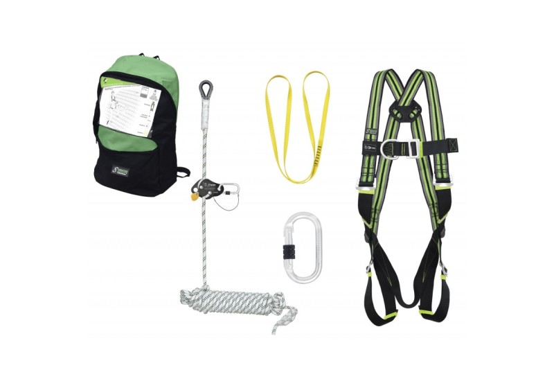 Kit harnais antichute toiture confort Kratos Safety avec corde 10m et sac de rangement