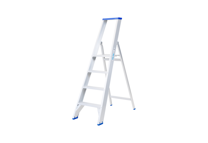 Escabeau professionnel Solide PT04 4 marches en aluminium gris avec revêtement mains propres