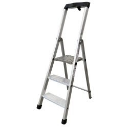 Marchepied aluminium ALTRAD Alto 40 3 marches déplié avec marches larges 110mm et porte-outils