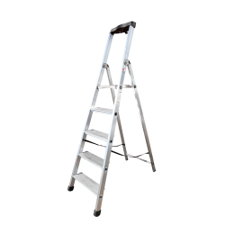 Marchepied aluminium ALTRAD Alto 40 5 marches déplié avec sangles de sécurité et plateforme large