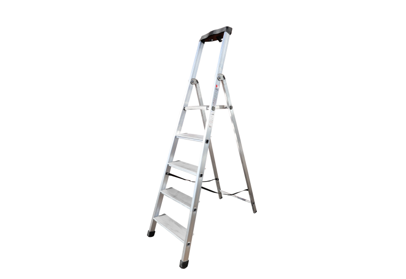 Marchepied aluminium ALTRAD Alto 40 5 marches déplié avec sangles de sécurité et plateforme large