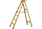 Escabeau en bois Lyonnais Duarib 6 marches déployé avec tablette outils et patins antidérapants