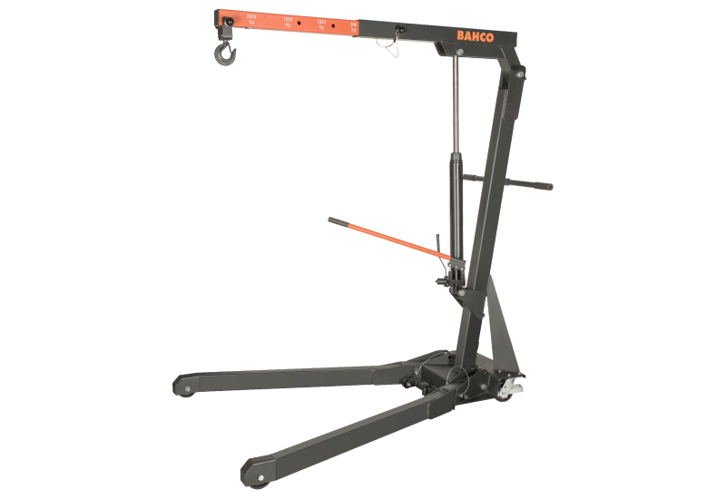 Grue d'atelier pliable Bahco BH6FC2000 2 tonnes levant un moteur avec bras télescopique déployé