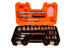 Coffret douille Bahco S240 ouvert montrant le cliquet 1/2, les rallonges et les 24 outils professionnels