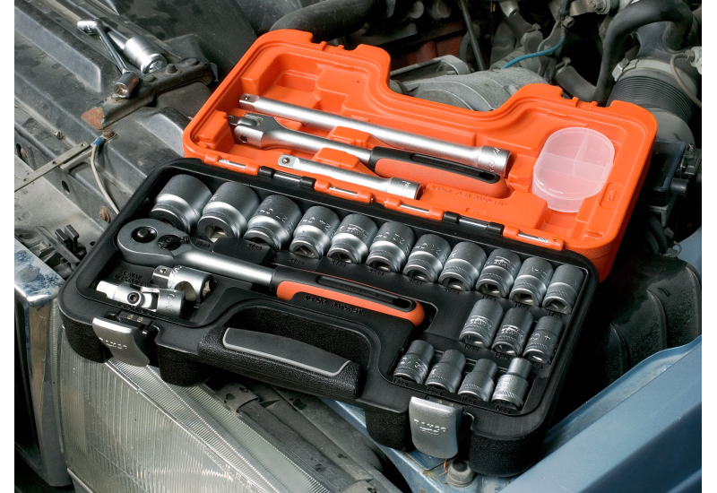 BAHCO - Jeu de douilles 1/2", 6 pans, métriques, et cliquet - 24 pc/coffret