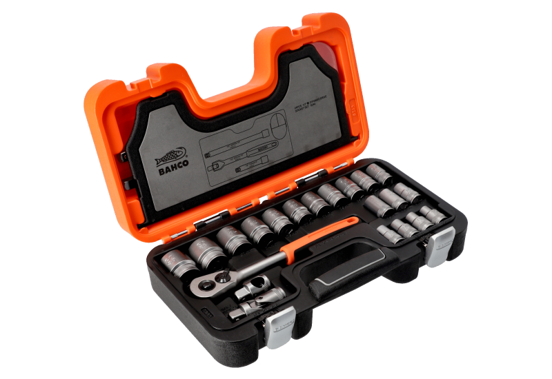 BAHCO - Jeu de douilles 1/2", 6 pans, métriques, et cliquet - 24 pc/coffret