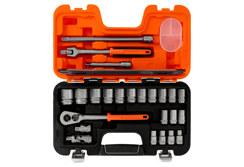 BAHCO - Jeu de douilles 1/2", 6 pans, métriques, et cliquet - 24 pc/coffret